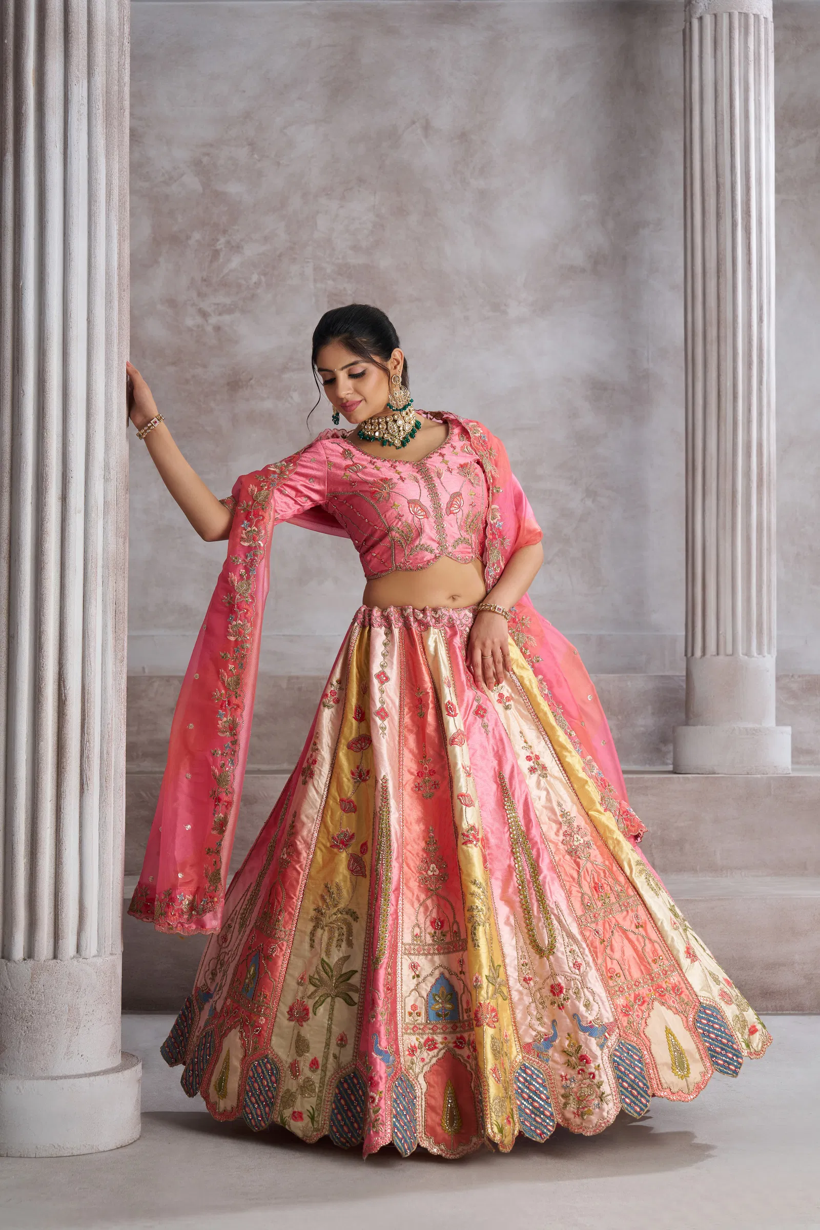 Kf 73 Pink Banarasi Silk Embroidered Wedding Lehenga Suppliers In India
